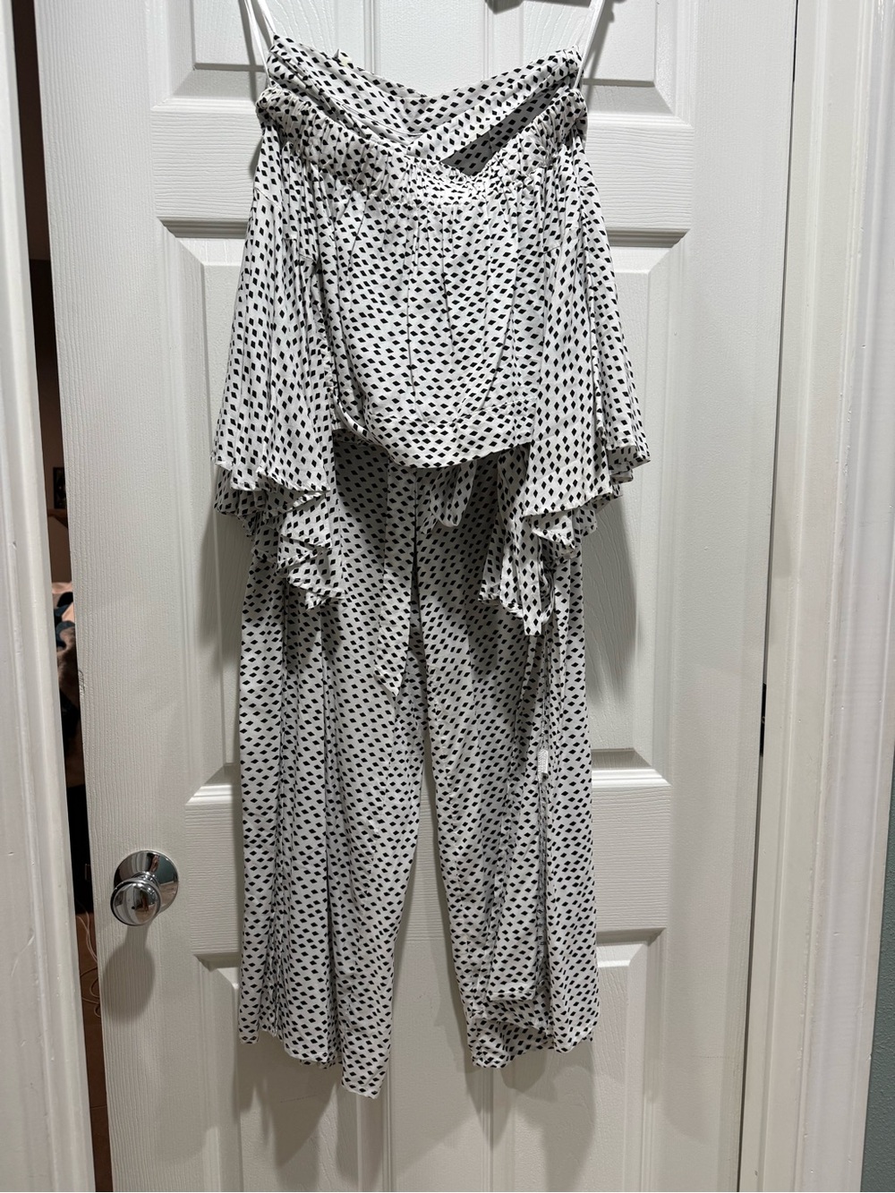 Keliki Women’s White Polka Dot Wide-Leg and Cropped off shoulder top SET